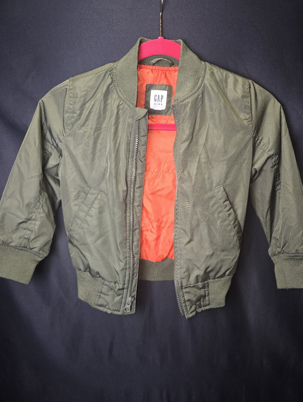 GAP Olive Green Kids Bomber Jacket with Orange Interior